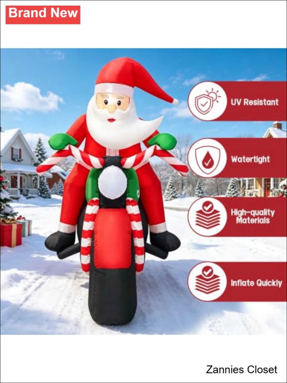 🎄 7FT Christmas Inflatable Santa Riding Motorcycle Gingerbread Man Lighted - Picture 6 of 6